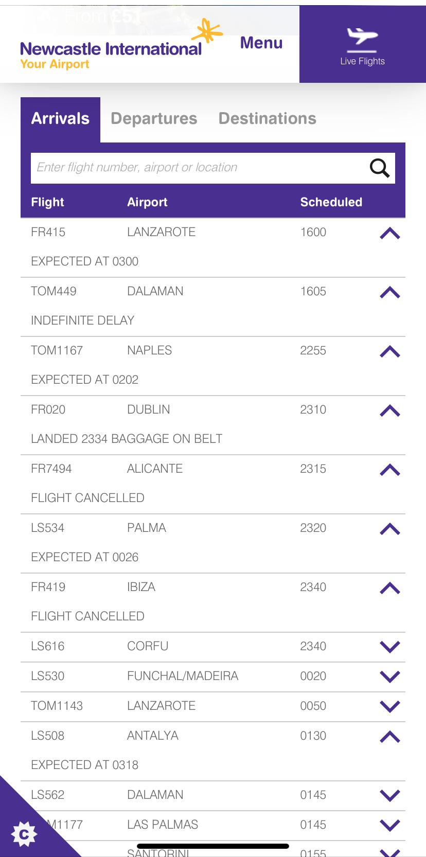 Newcastle Airport arrivals and departures 